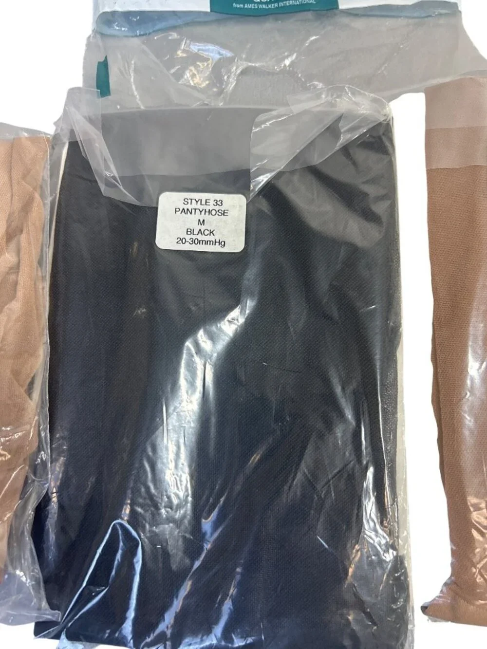 Lot of 3 Ames Walker Compression Pantyhose Sz M 8-30 mmHg Black Beige Natural